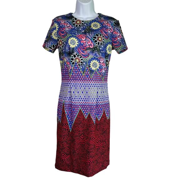 Anthropologie Mah Na Mah Na Devi Dress Floral Geometric Form Fitting Size 8‎ - Picture 1 of 7